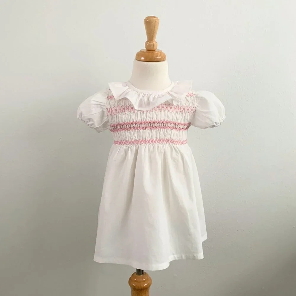 NWT Pretty Girls Smocked Dress Spring &  Summer Kids Dresses White & Pink 4T